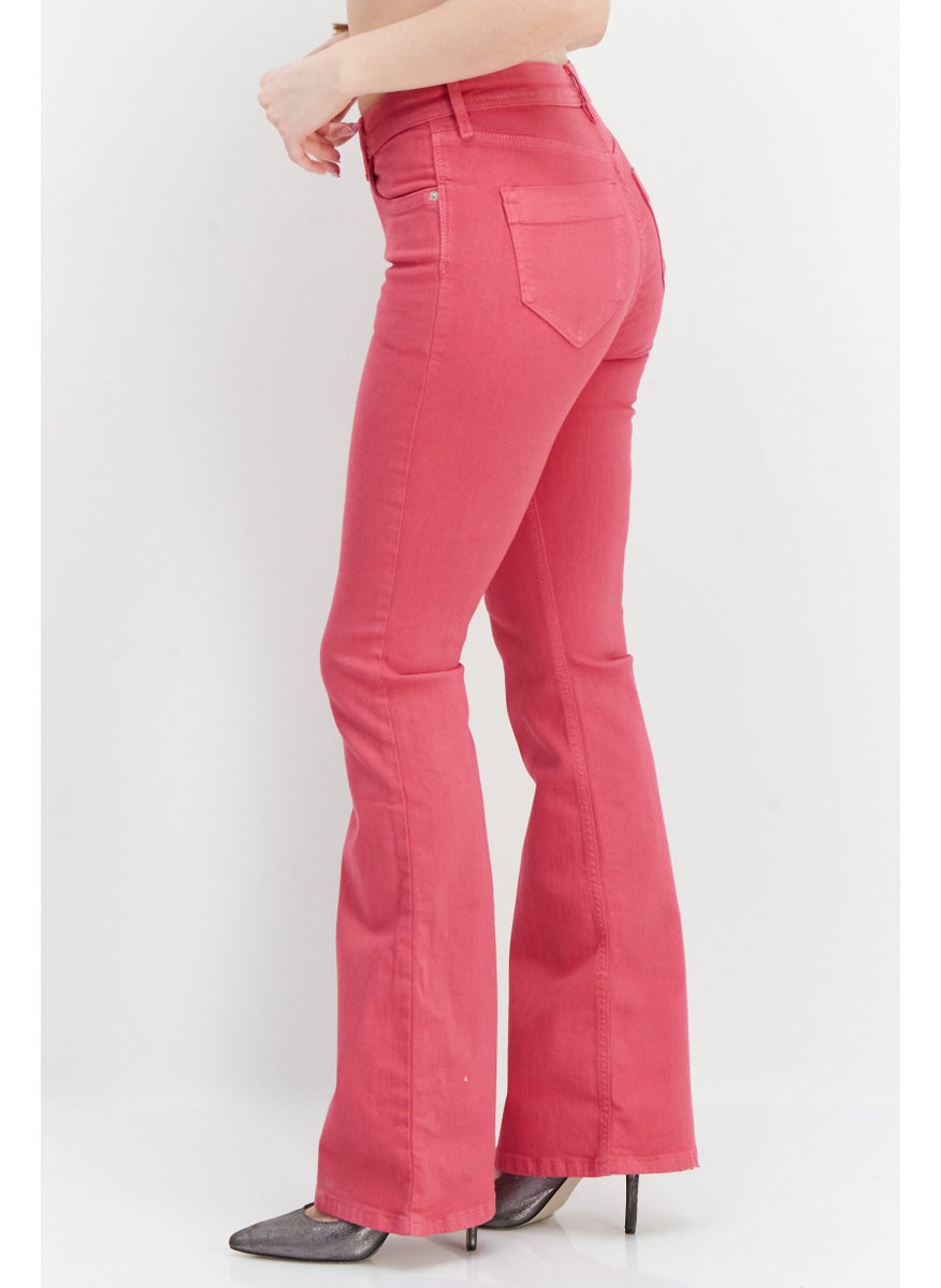 Women Regular Fit Wide Leg Washed Stretchable Jean, Pink