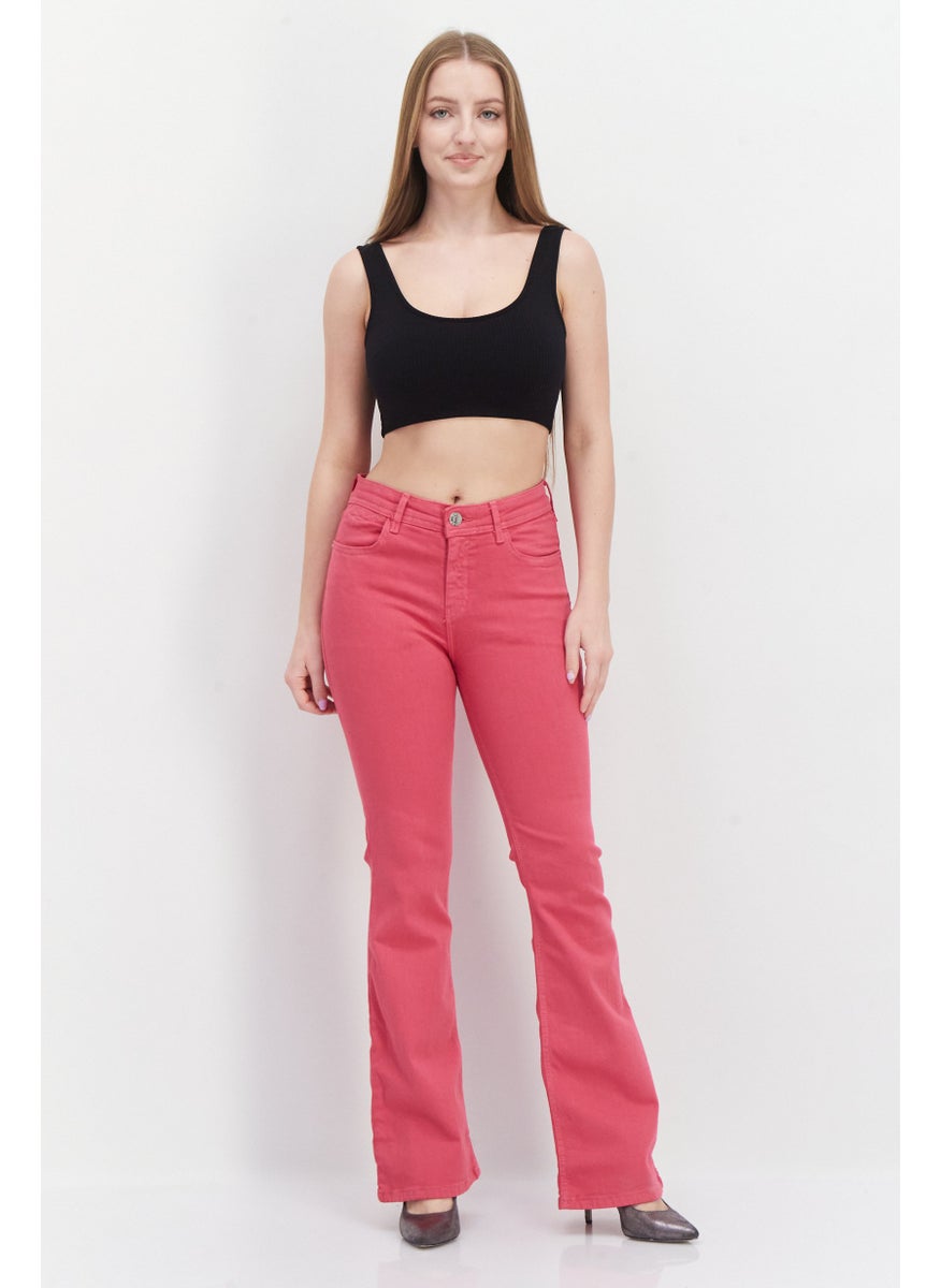 Women Regular Fit Wide Leg Washed Stretchable Jean, Pink