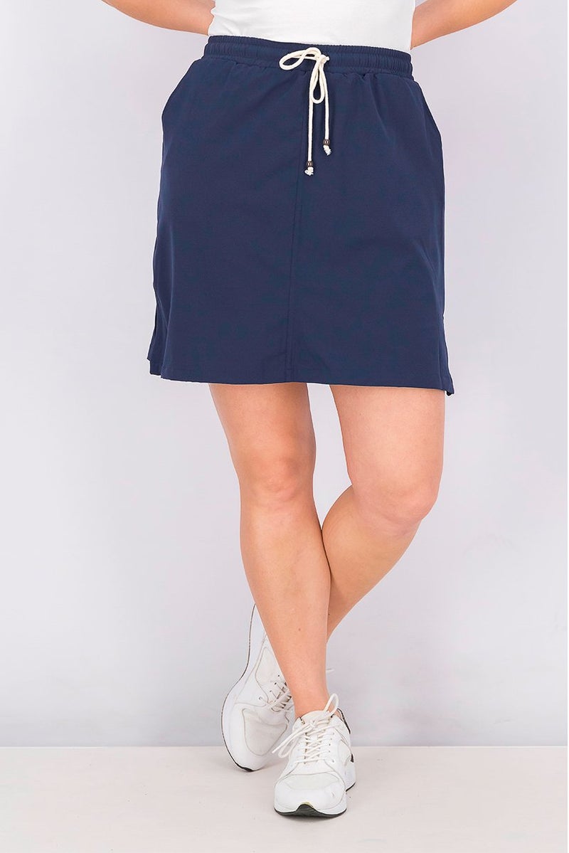 Women Plain Overlay Skort, Navy