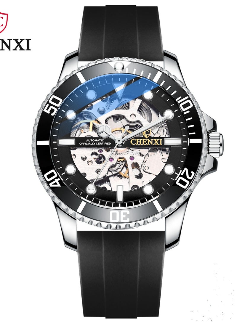 Watches for Men Silicone Luxury Luminous Water Resistant Automatic Mechanical Wristwatch 8805BBKSI