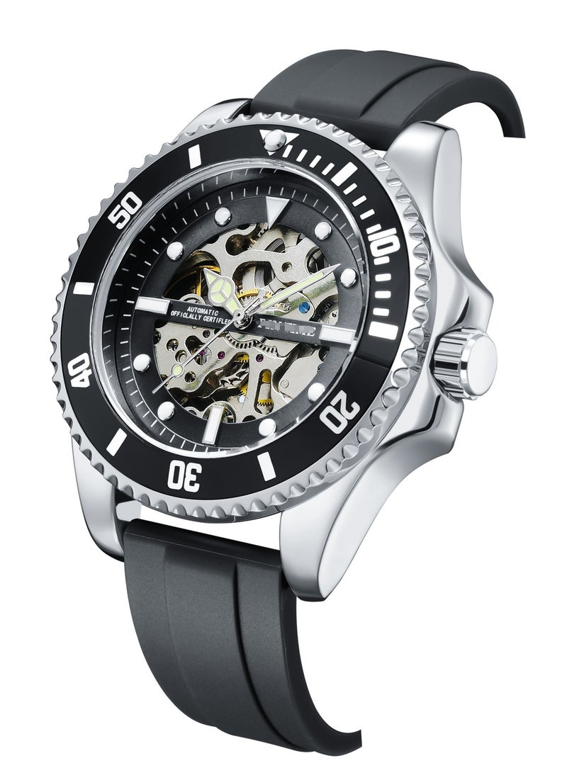 Watches for Men Silicone Luxury Luminous Water Resistant Automatic Mechanical Wristwatch 8805BBKSI