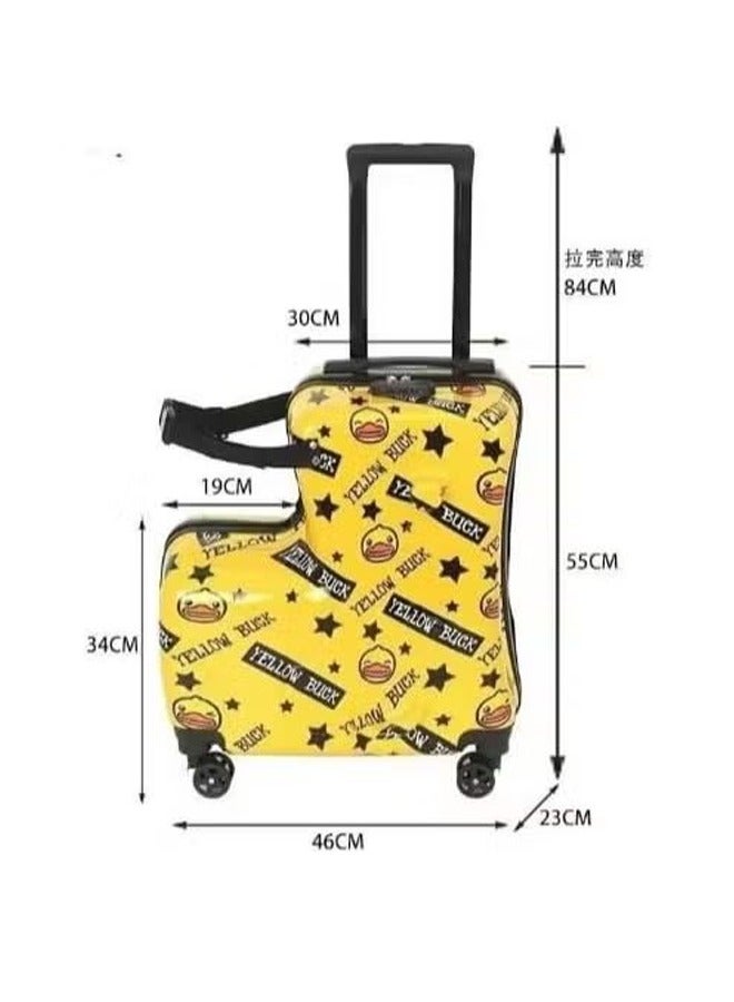 Children travel in suitcases, trolley cases, yellow