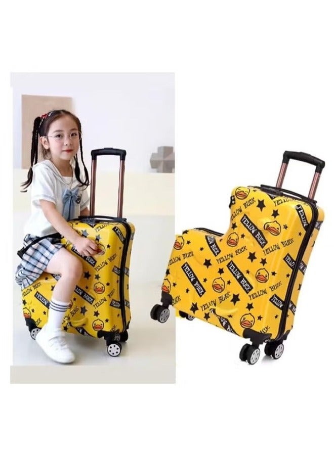 Children travel in suitcases, trolley cases, yellow