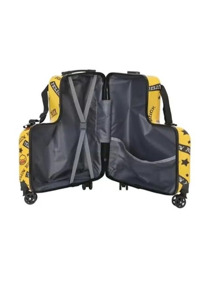 Children travel in suitcases, trolley cases, yellow