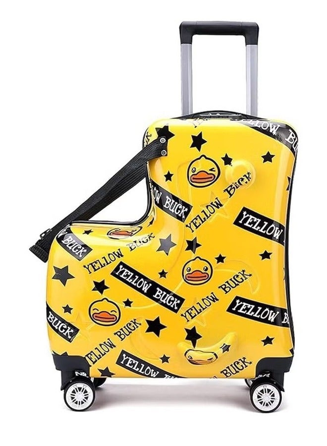 Children travel in suitcases, trolley cases, yellow