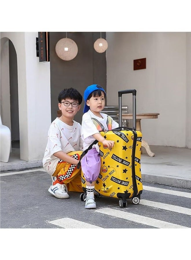 Children travel in suitcases, trolley cases, yellow