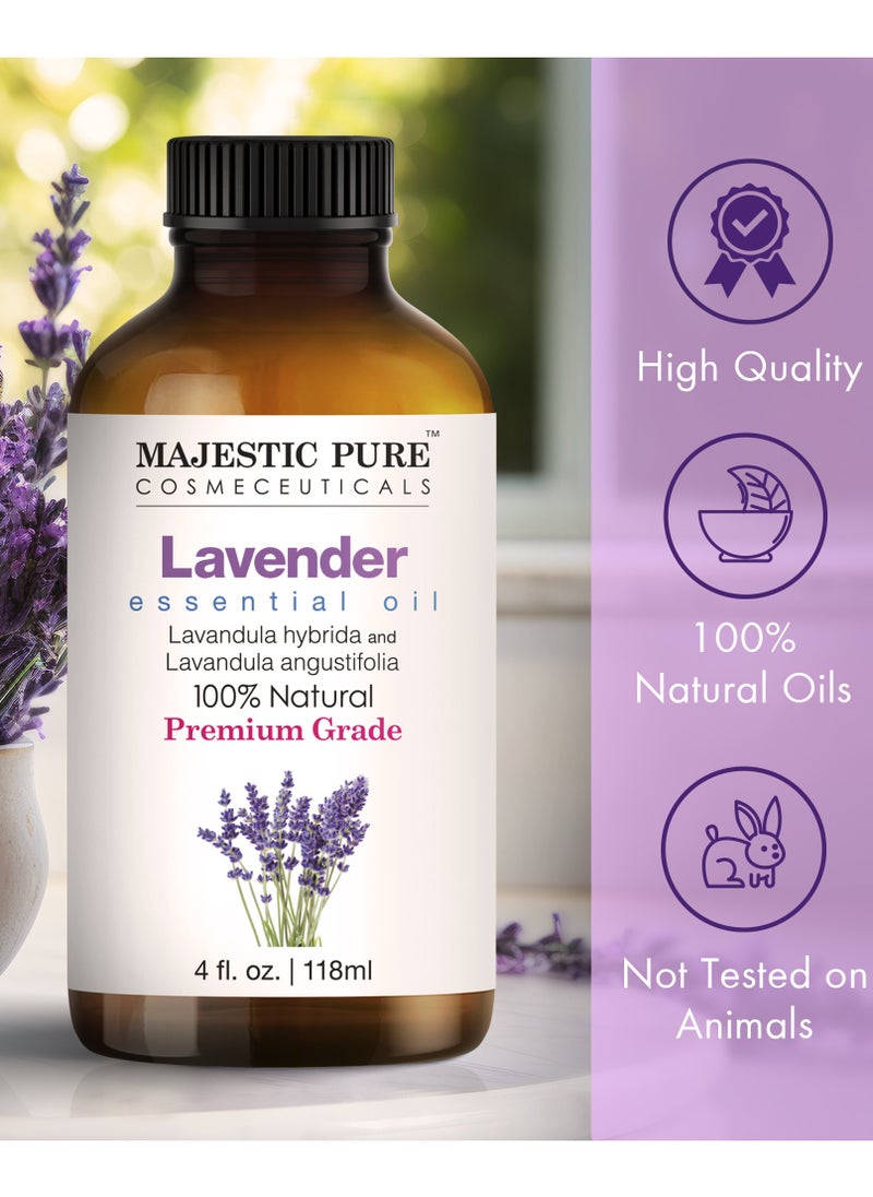 Lavender Essential Oil 118 ml - Huge  with Glass Dropper | 100% Pure and Natural | Premium Grade Essential Oils for Aromatherapy, Diffusers, Skin, Massage and Humidifiers |