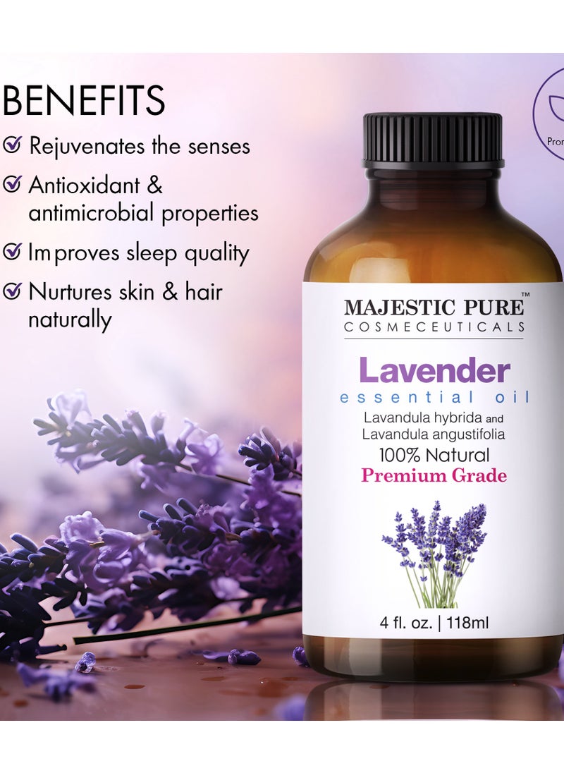 Lavender Essential Oil 118 ml - Huge  with Glass Dropper | 100% Pure and Natural | Premium Grade Essential Oils for Aromatherapy, Diffusers, Skin, Massage and Humidifiers |