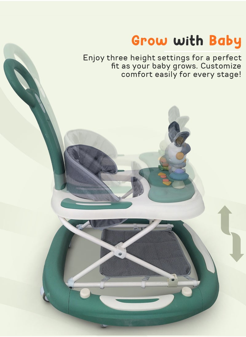 3-In-1 Baby Walker With Rocker Mode, Parental Push Handle, Musical Toy Bar, Adjustable Height, Footmat, 6 To 24 Months