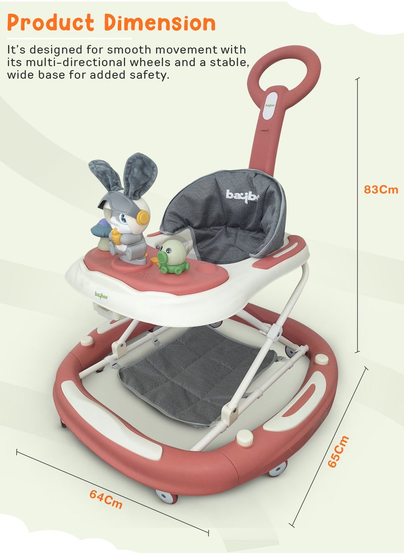 3-In-1 Baby Walker With Rocker Mode, Parental Push Handle, Musical Toy Bar, Adjustable Height, Footmat, 6 To 24 Months