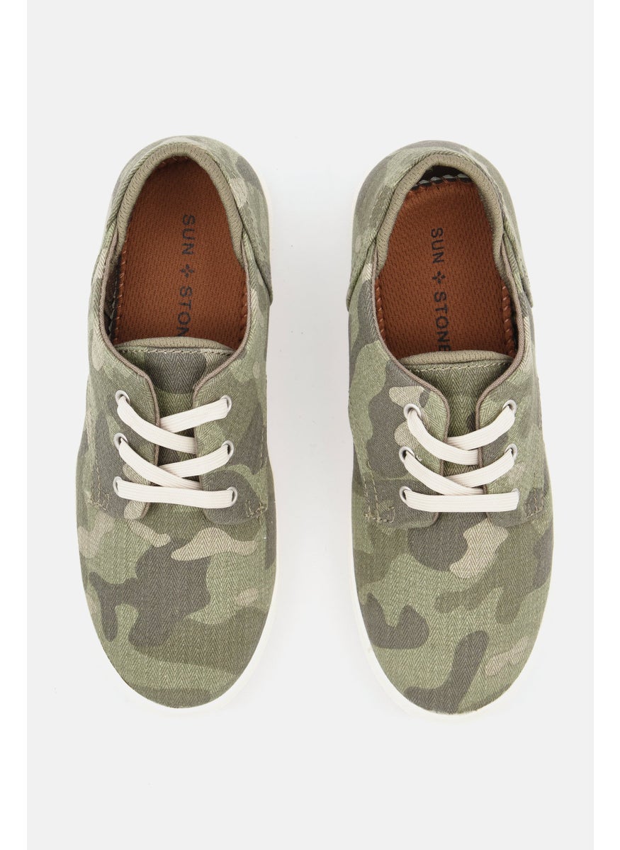 Kids Boy Kiva Camo Lace up Casual Shoes, Olive