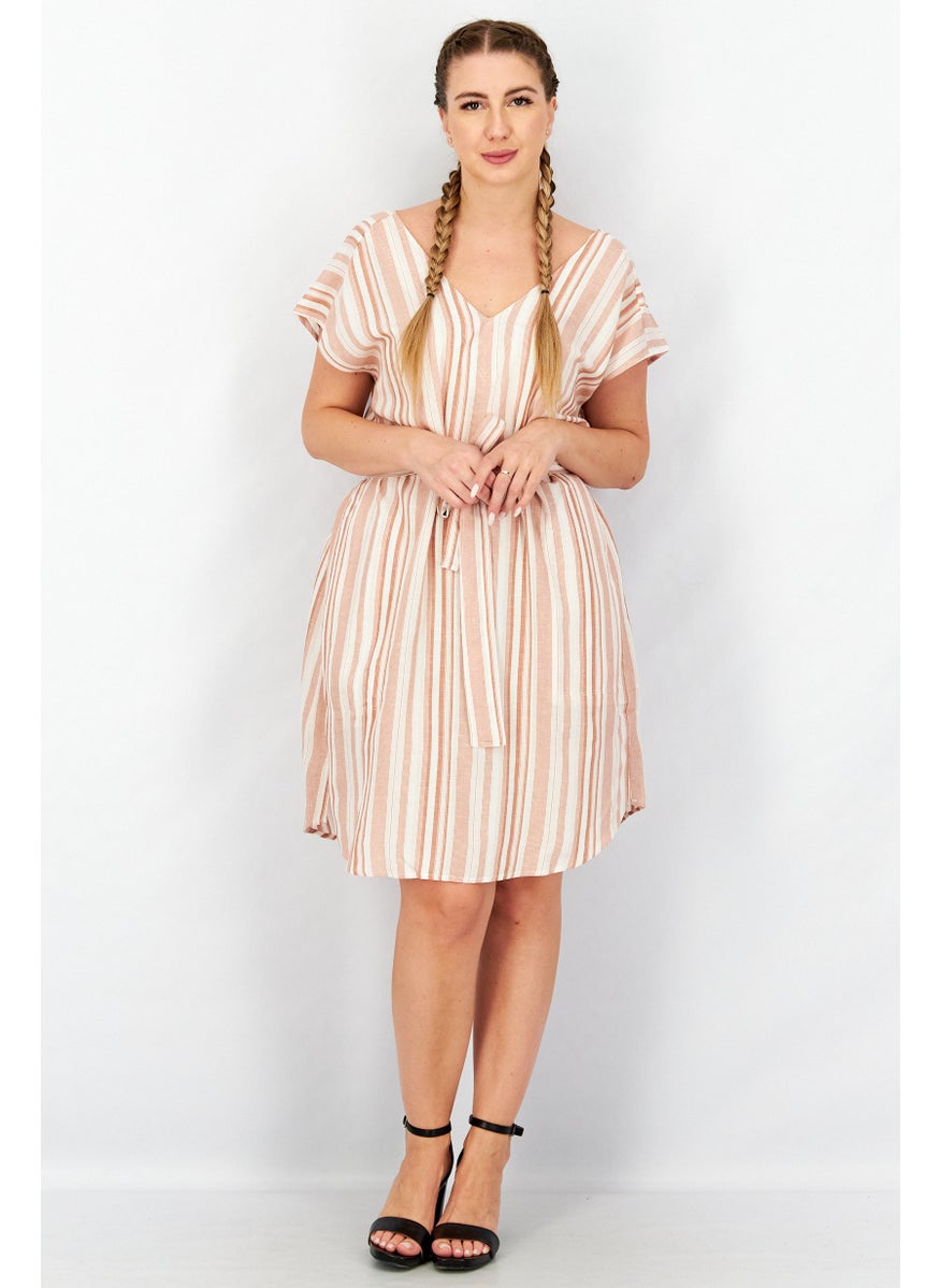 Women Belted Stripe Mini Dress, Pink Combo