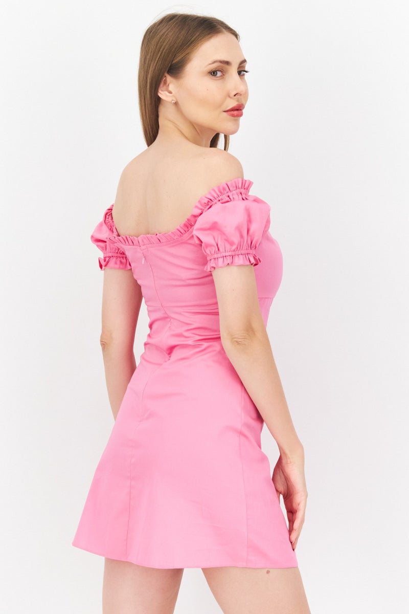 Women Plain Midi Dress, Pink