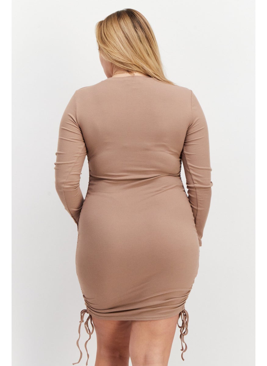 Women Ribbed Bodycon Dress, Tan