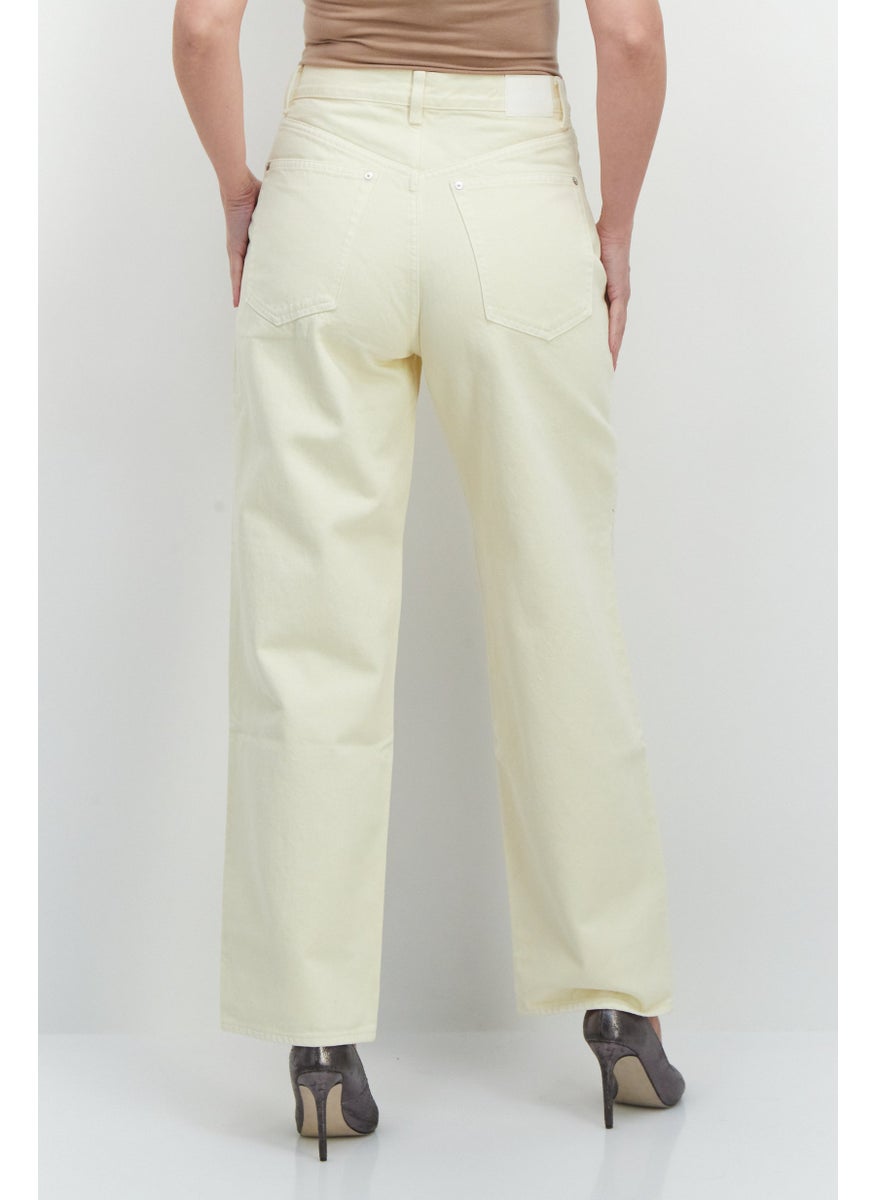 Women Regular Fit Mid Rise With Slit Knee Carpenter Jeans, Cream
