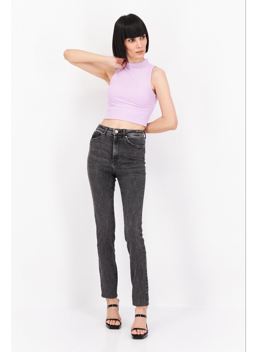 Women Skinny Fit 36 Length Washed Stretchable Jeans, Medium Grey