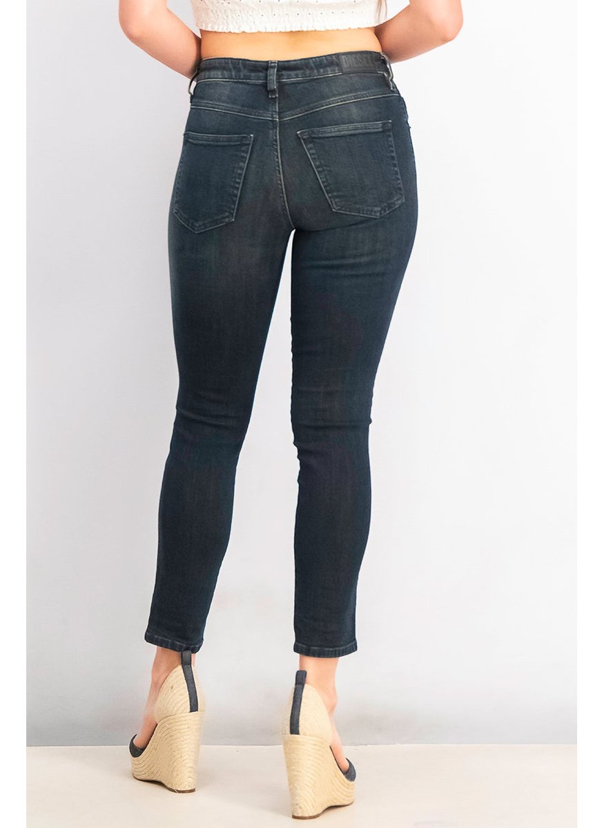Women Slim Fit Stretchable Denim Jeans, Washed Navy
