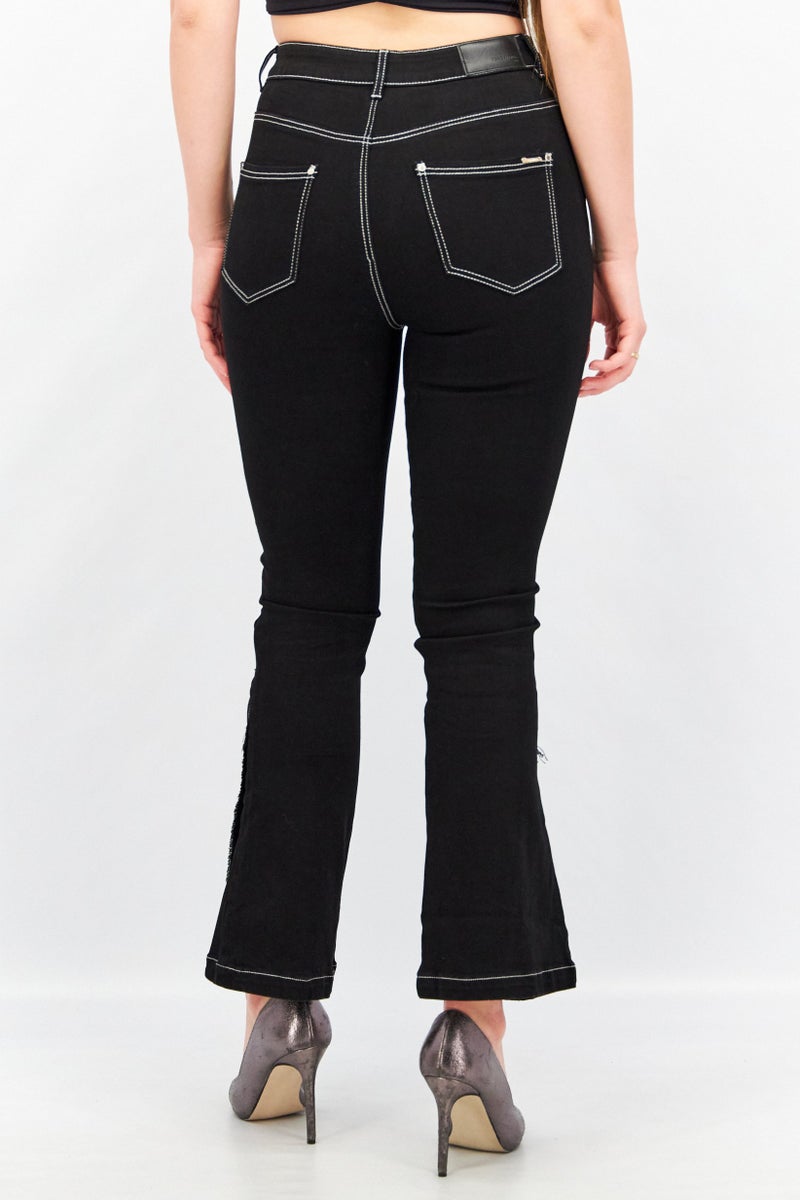 Women Regular Fit Plain Stretchable Jeans, Black