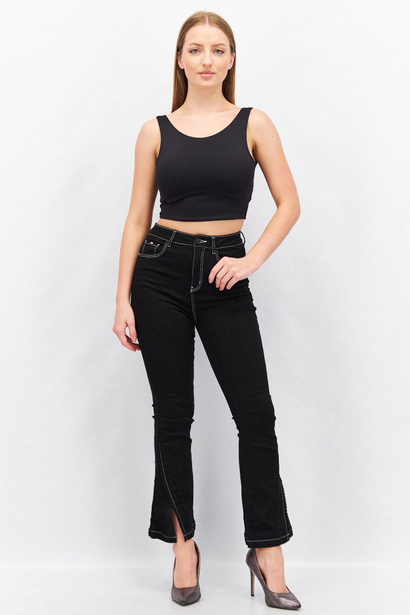 Women Regular Fit Plain Stretchable Jeans, Black