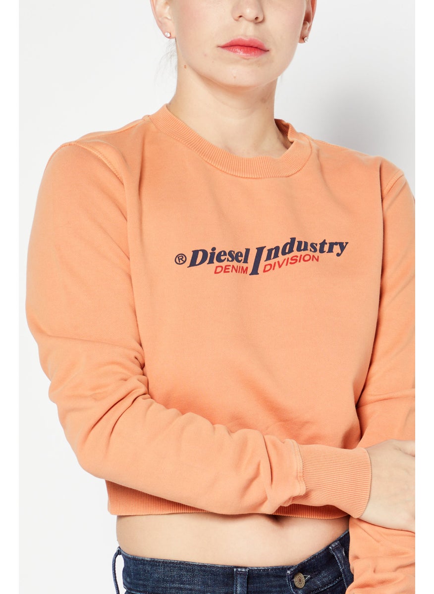 Women Crew Neck Long Sleeve Brand Logo Sweatshirt, Pale Orange