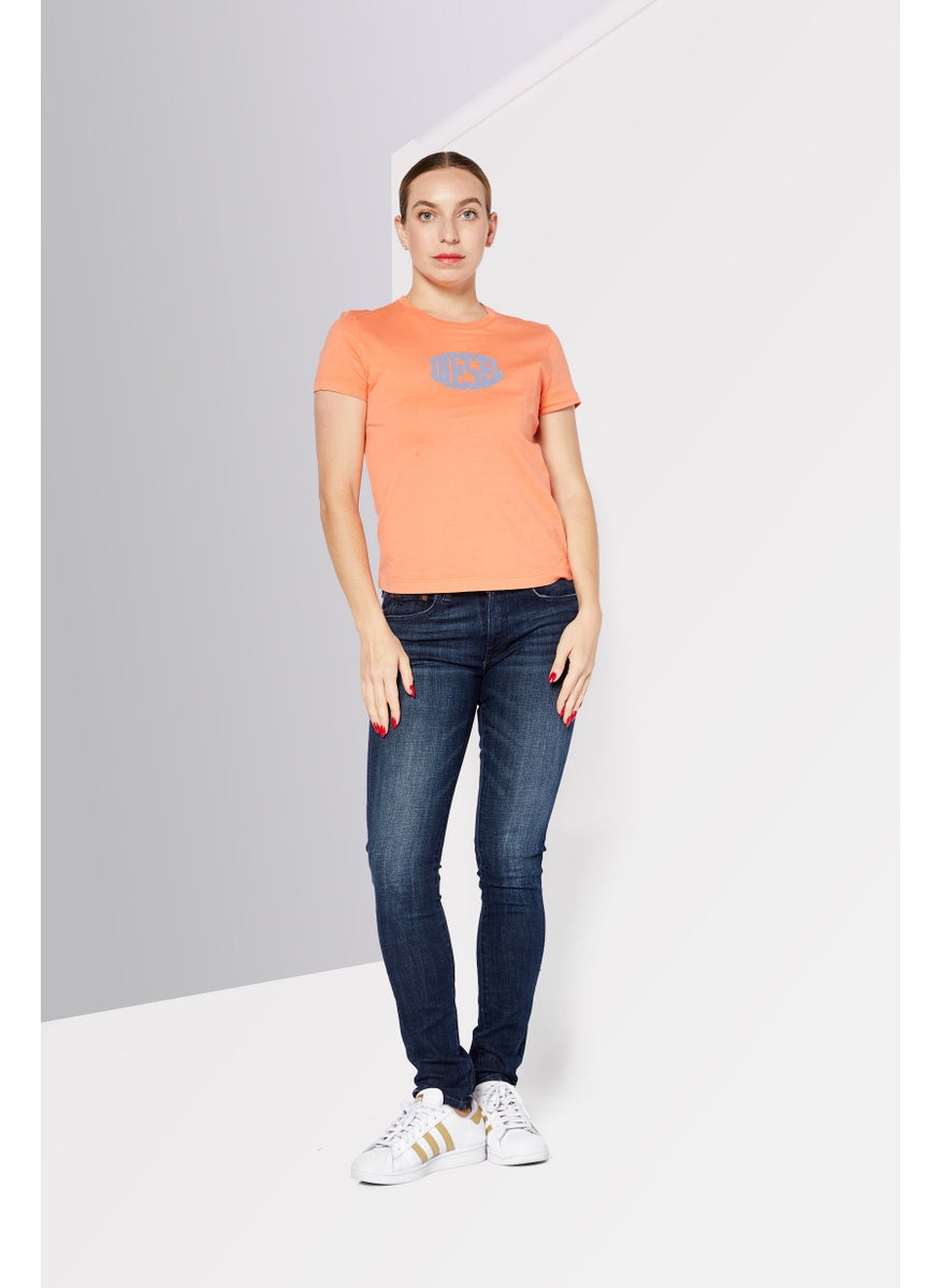 Women Crew Neck Long Sleeve Brand Logo Sweatshirt, Pale Orange