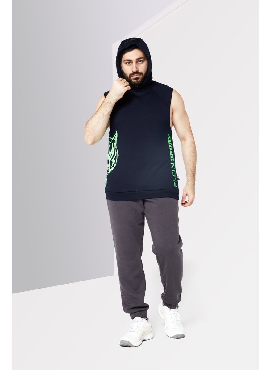Men Sportswear Fit Sleeveless Hoodie, Navy