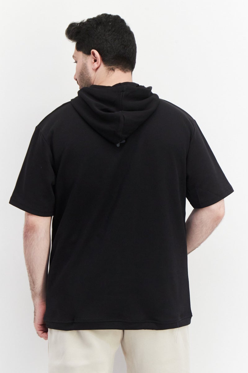 Men Sportwear Fit Hood With Drawstring Outdoor Hoodies, Black