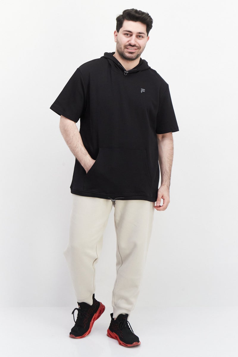 Men Sportwear Fit Hood With Drawstring Outdoor Hoodies, Black