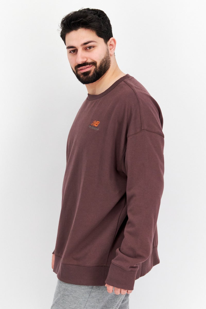 Men Sportswear Fit Long Sleeve Embroidered Logo Sweaters, Brown