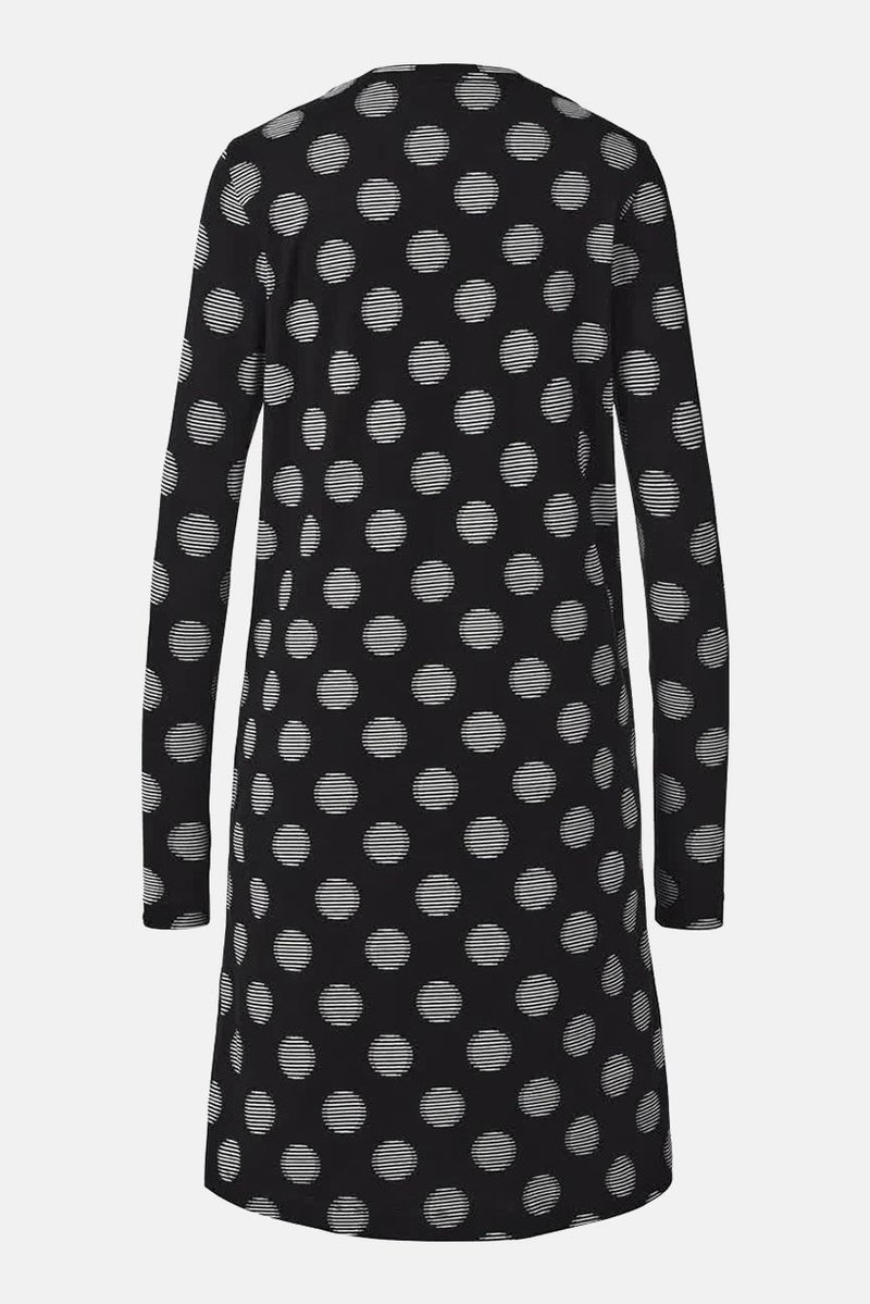 Women Polka Dot Long Sleeve Night Dress, Black/White