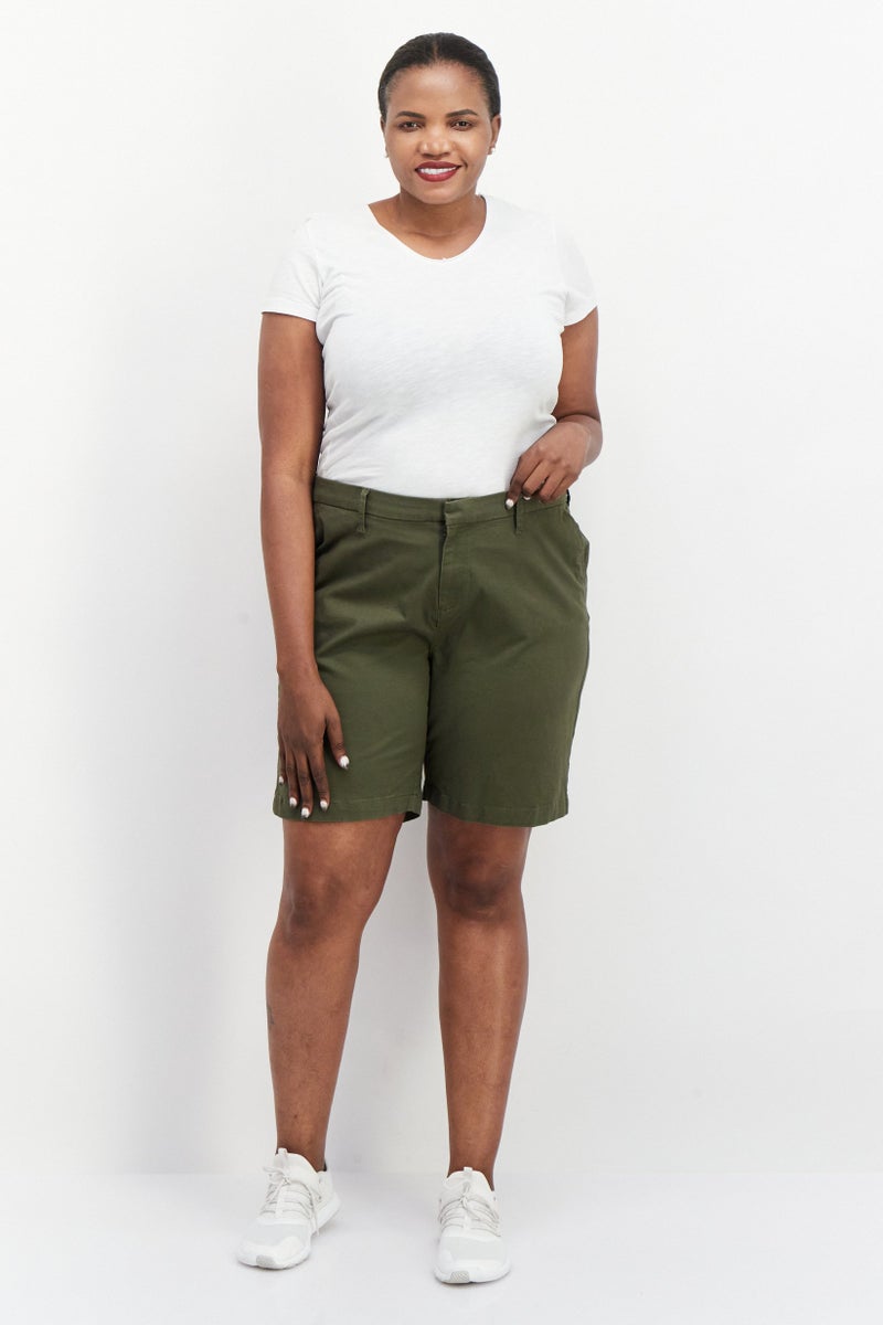 Women Plus Size Solid Basic Shorts, Olive