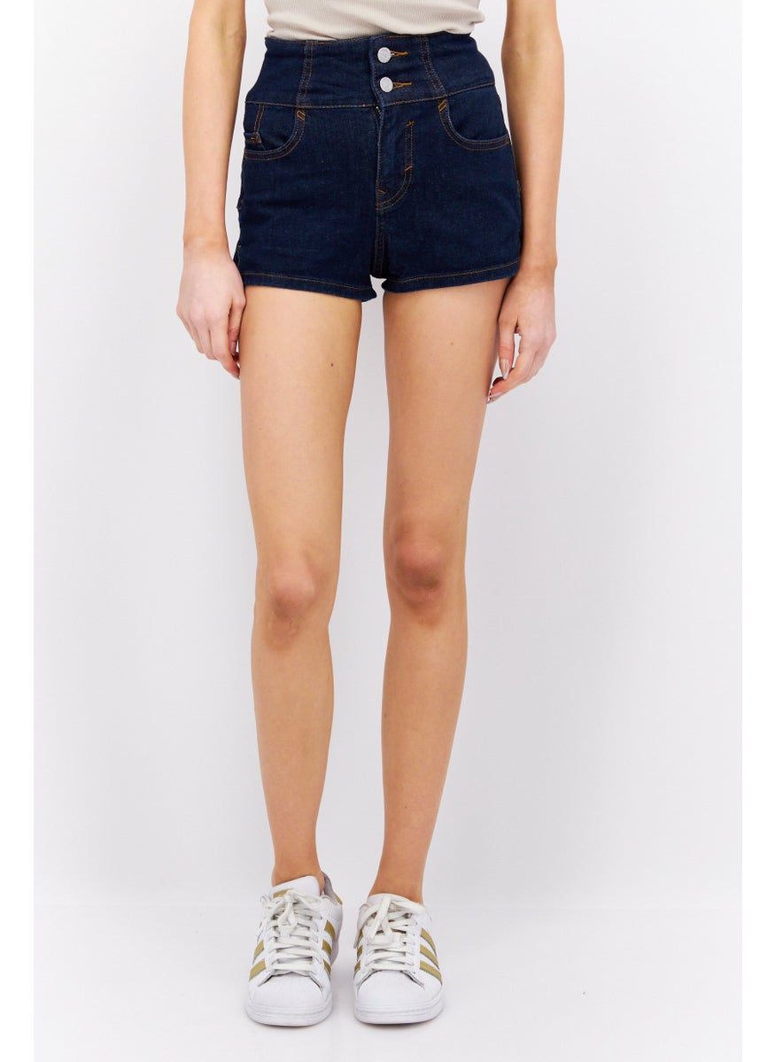 Women Washed Denim Shorts, Navy