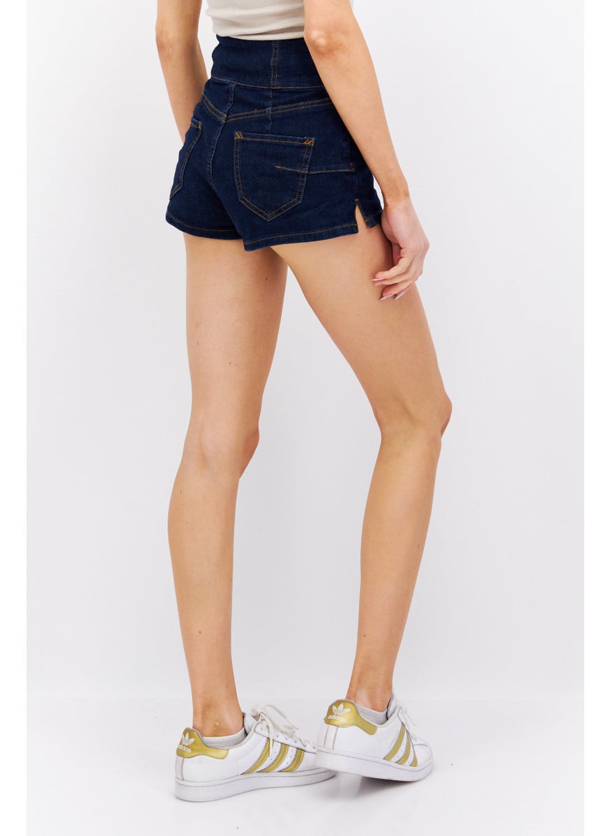 Women Washed Denim Shorts, Navy