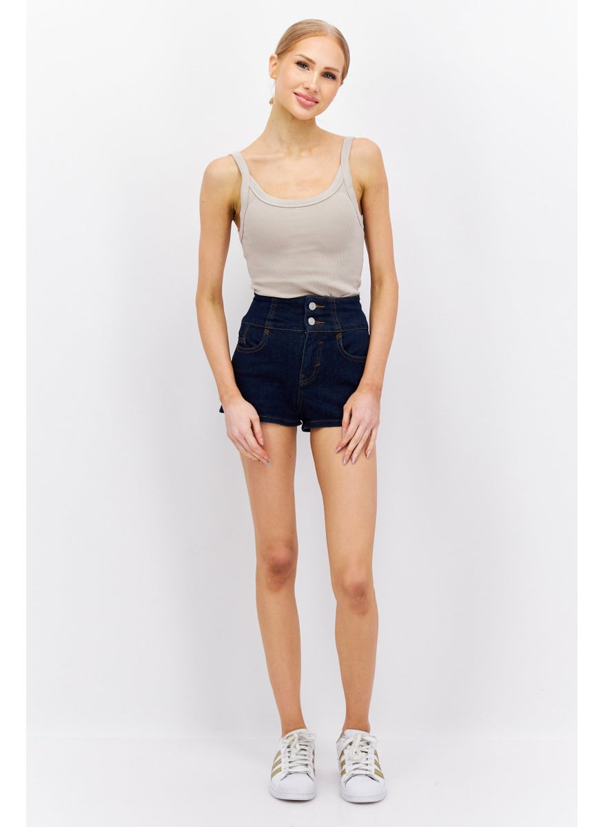Women Washed Denim Shorts, Navy