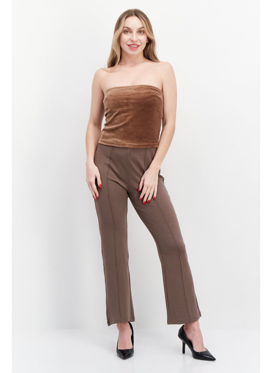 Women Straight Across Strapless Textured Tops, Brown