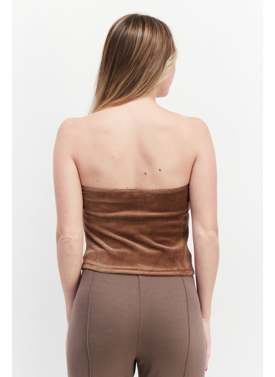 Women Straight Across Strapless Textured Tops, Brown