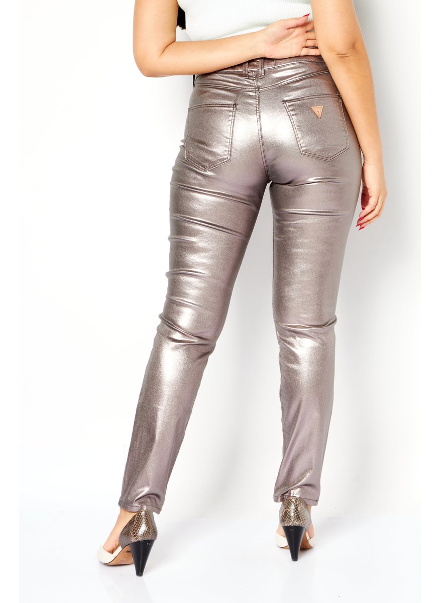 Women Skinny Fit Plain Chino Pants, Silver