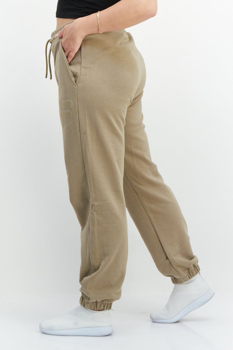 Women Oversized Drawstring Outdoor Sweatpants, Tan