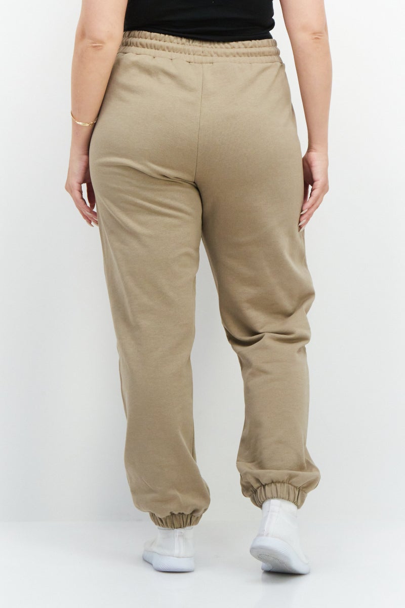 Women Oversized Drawstring Outdoor Sweatpants, Tan