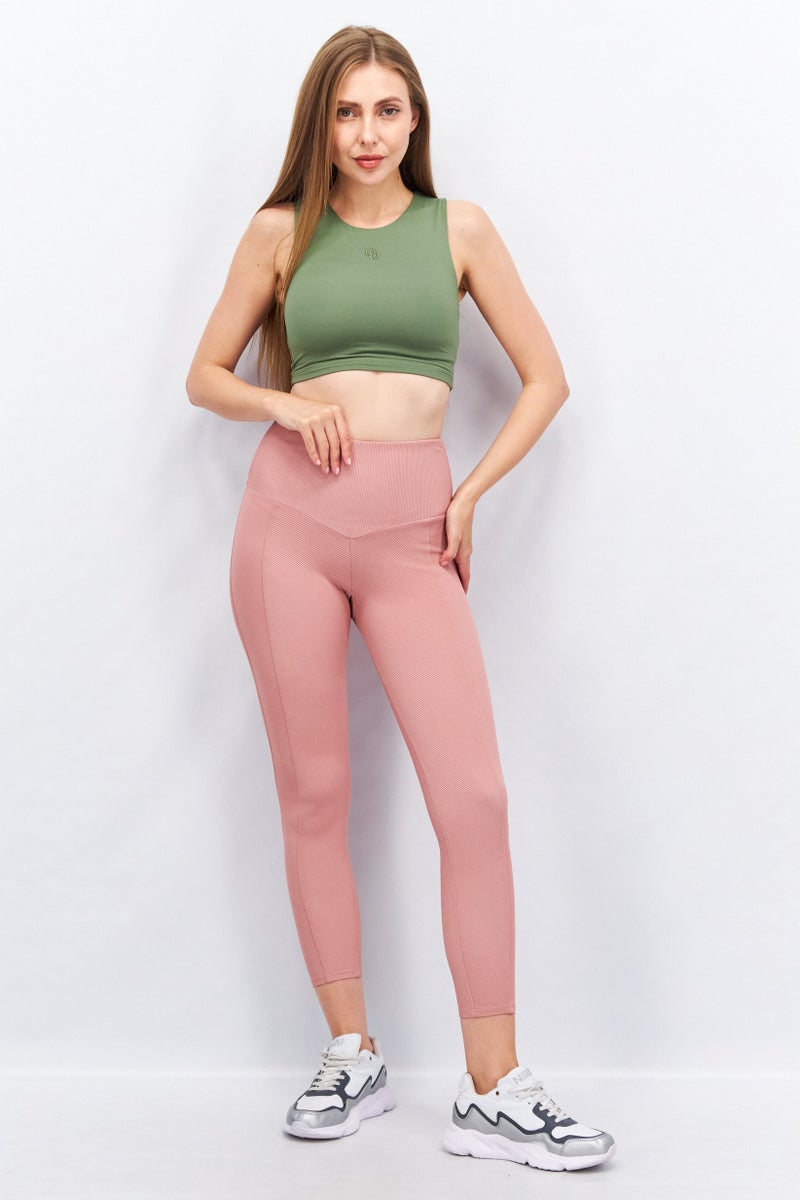 Women Textured Leggings, Mauve Pink