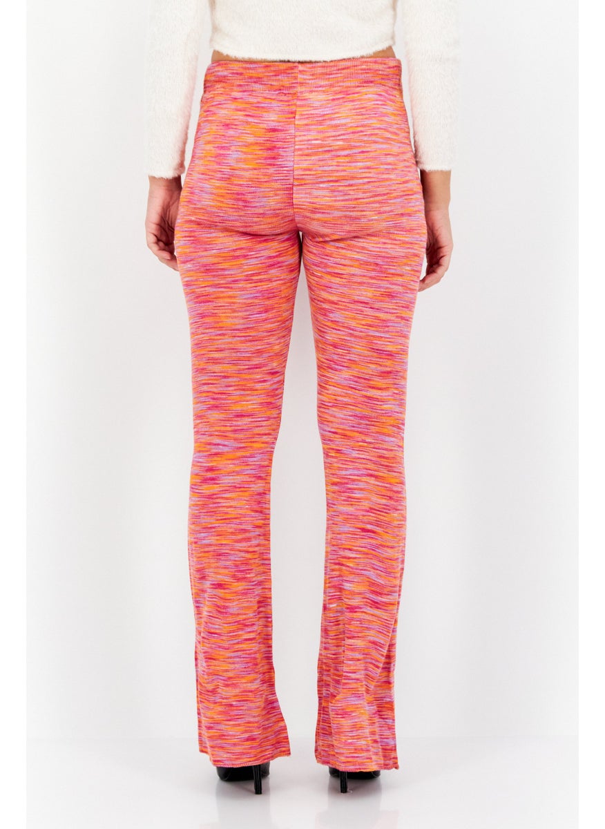 Women Heather Pull On Flare Pants, Orange/Pink Combo