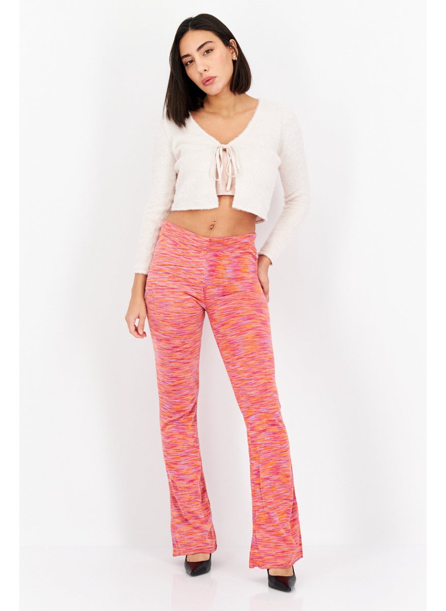 Women Heather Pull On Flare Pants, Orange/Pink Combo