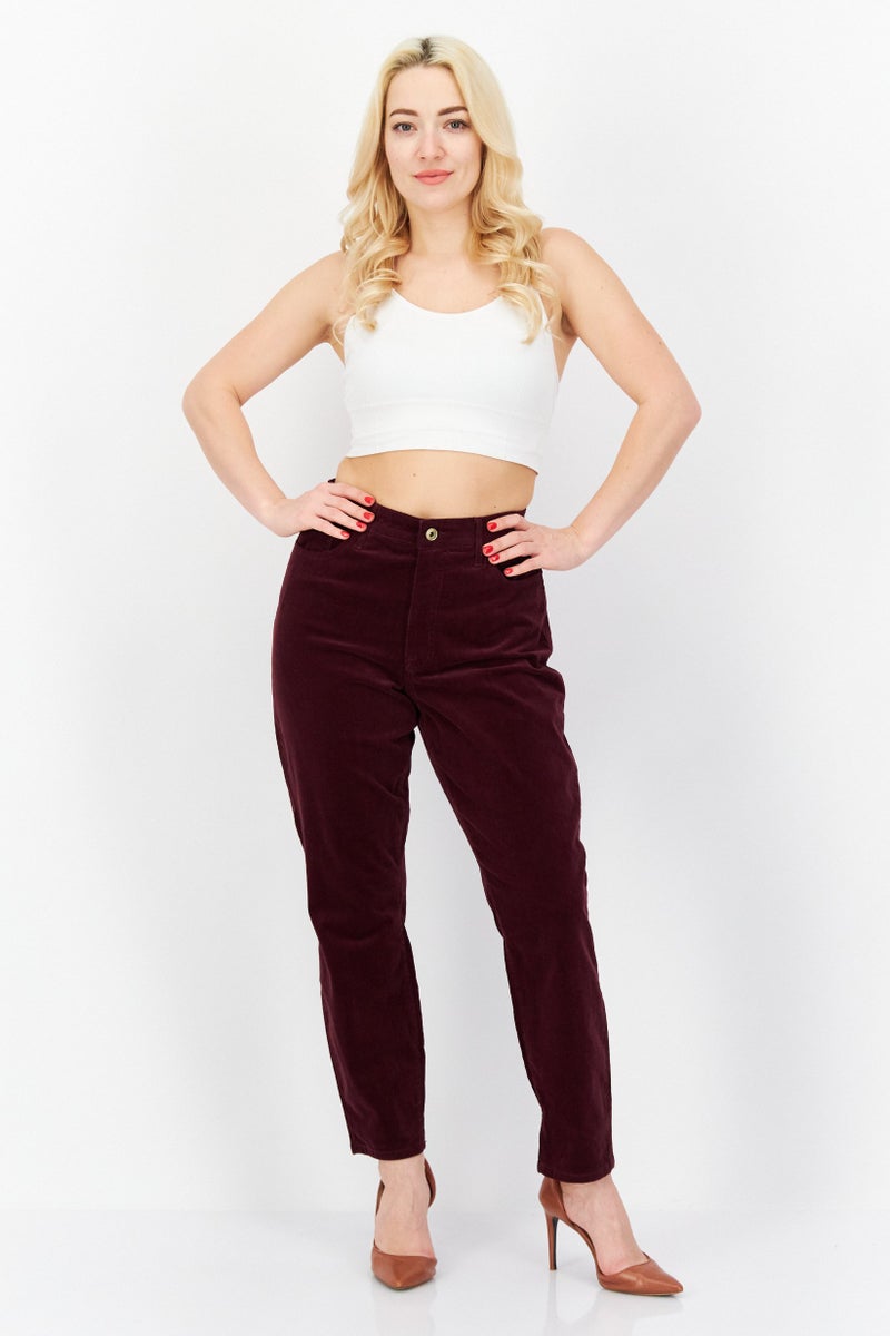 Women Skinny Fit High Rise Pants, Maroon