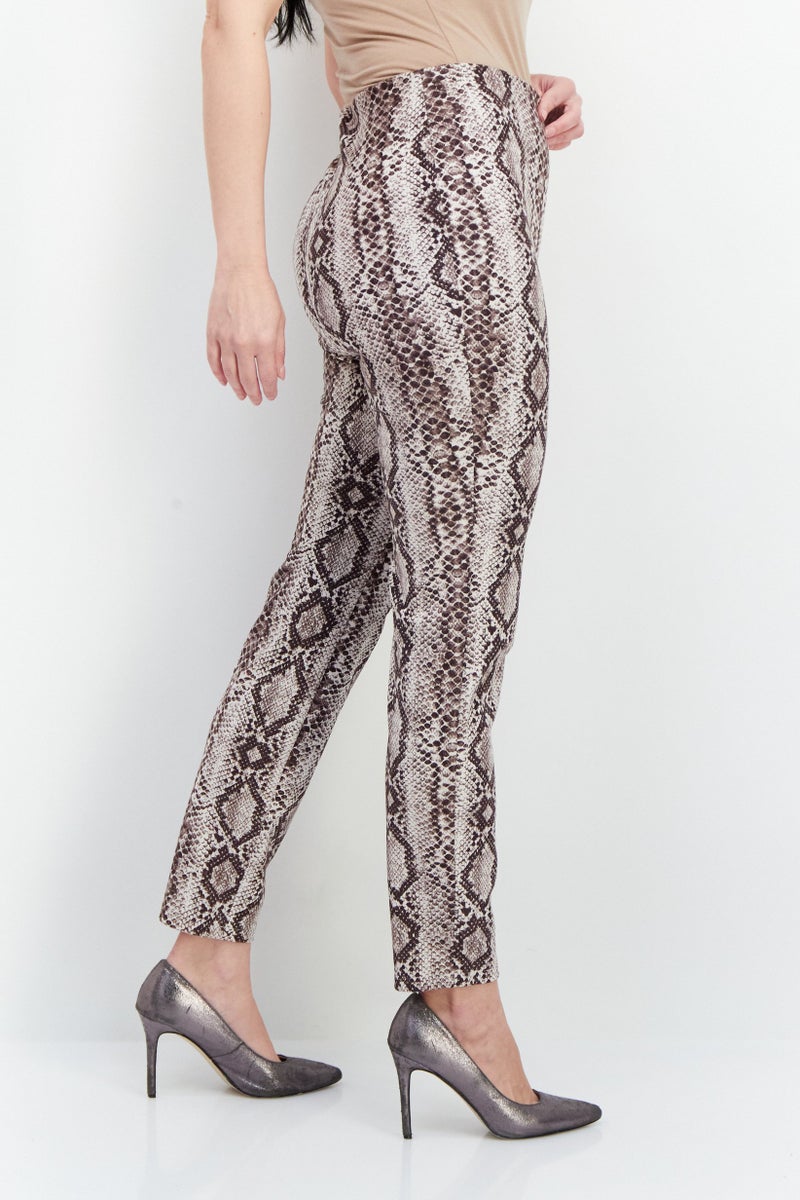 Women Regular Fit Animal Print Pants, Brown