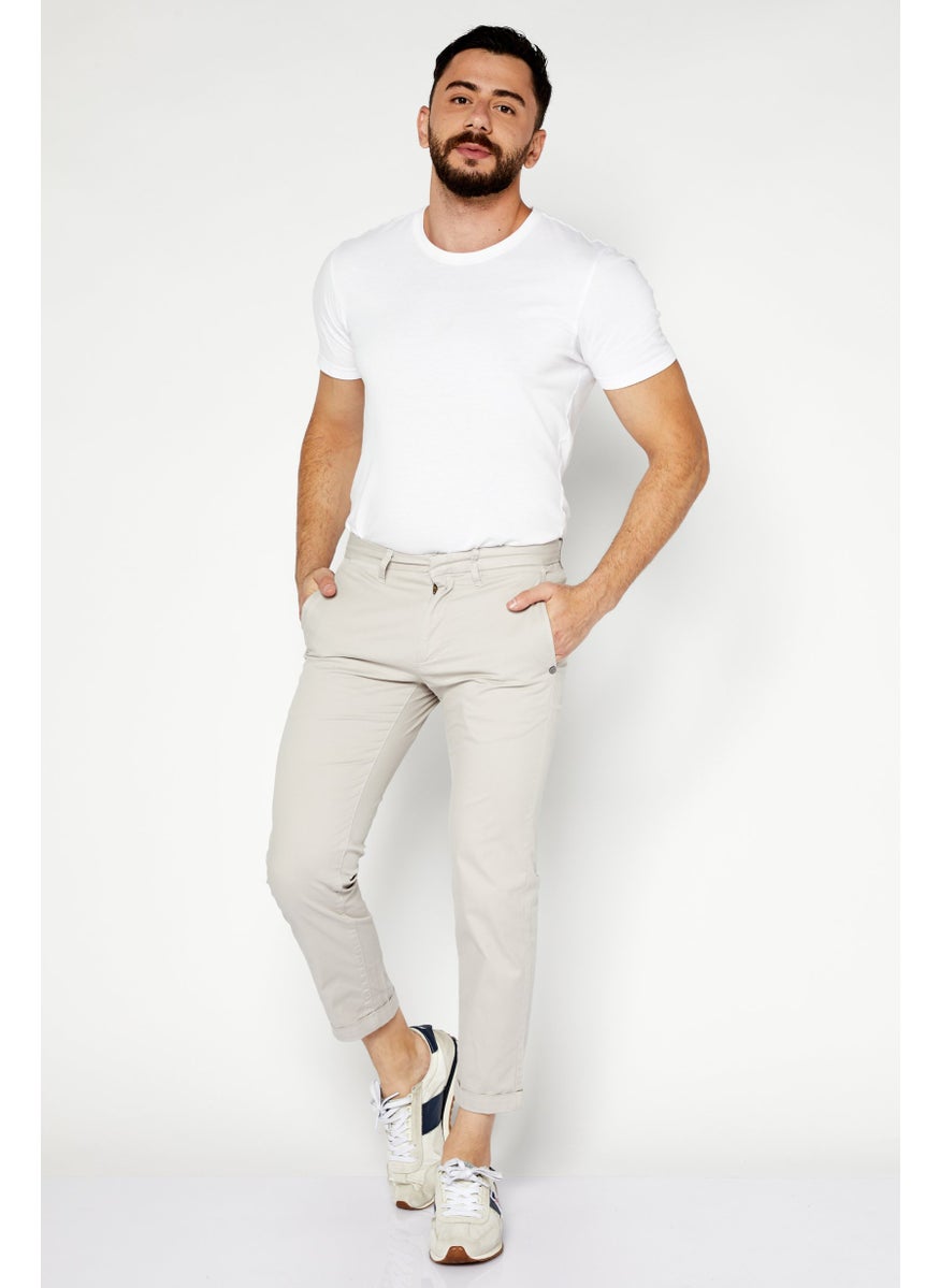 Men Cropped Fit Solid Chino Pants, Grey