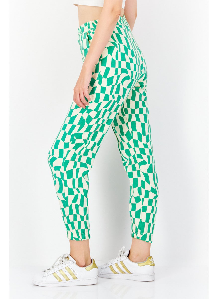 Women Pull On Gingham Jogger Pants, Green Combo