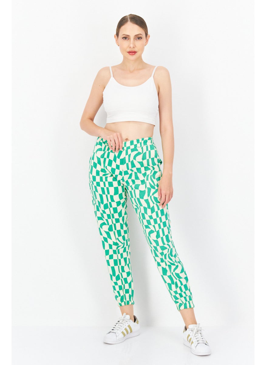 Women Pull On Gingham Jogger Pants, Green Combo