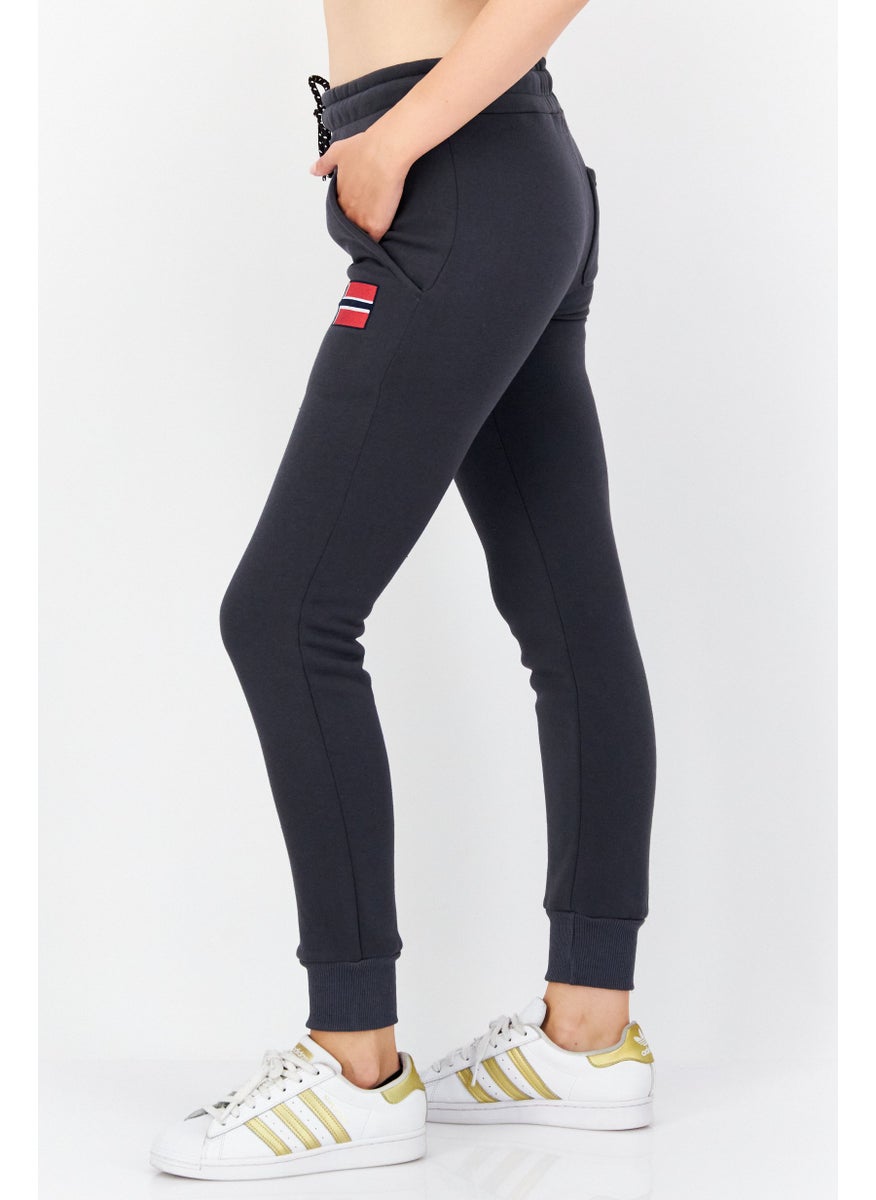 Women Drawstring Graphic Print Jogger Pant, Grey