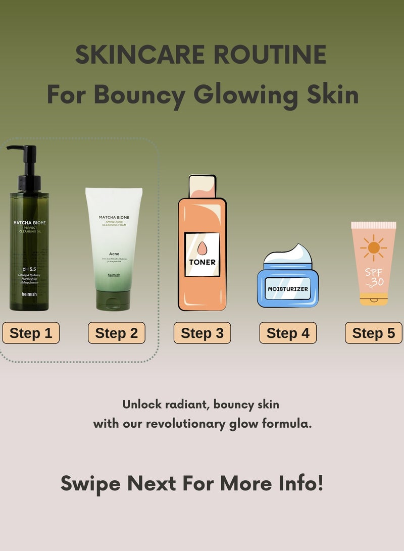 Heimish Matcha Biome Cleansing Duo: Biome Cleansing Oil & Amino Acne Cleansing Foam 150ml Each & Face Scrubber
