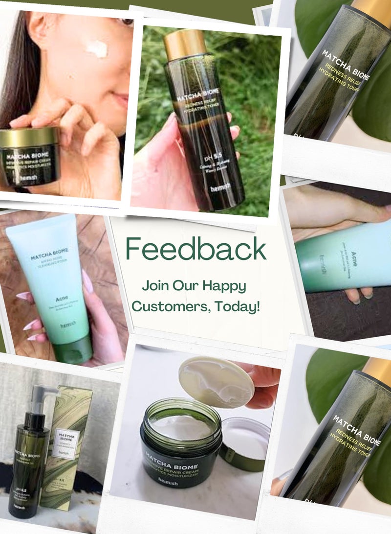 Heimish Matcha Biome Skincare Trio: Amino Acne Cleansing Foam, Redness Relief Hydrating Toner, & Intensive Repair Cream & Face Scrubber